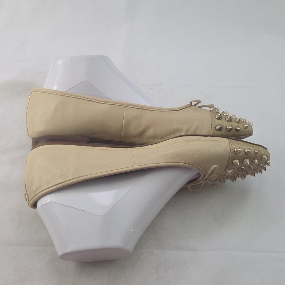 Sam Edelman Ballet Flats Womens 9 Beige Leather Studded Cap Toe Bow Slip On - Picture 6 of 9